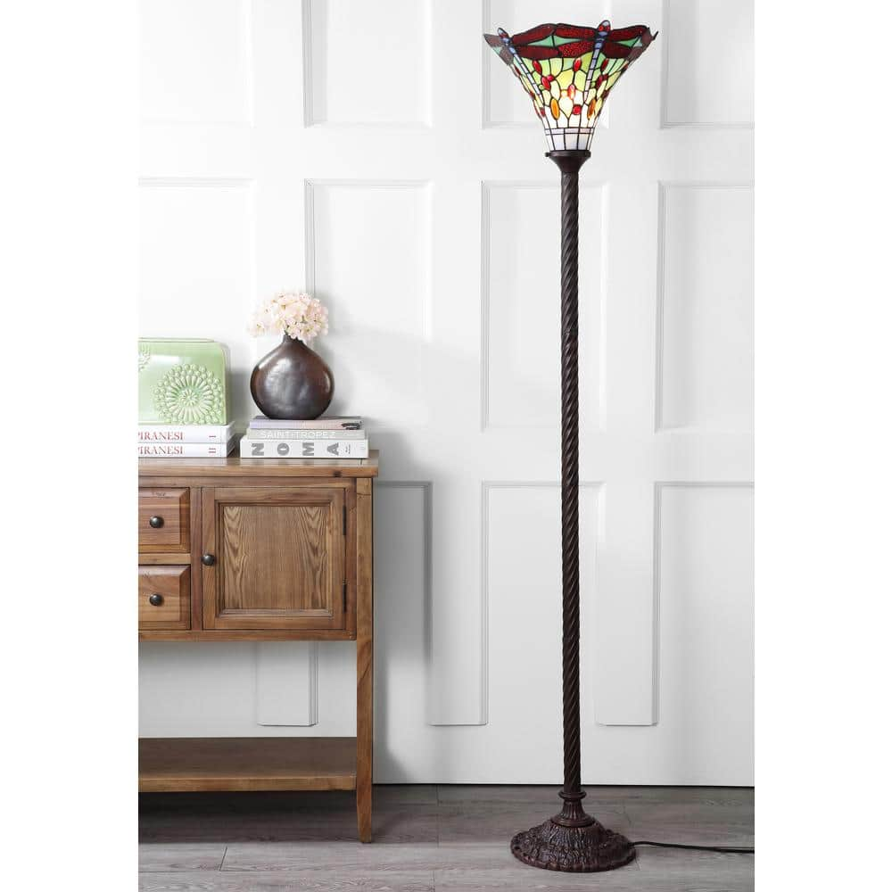 JONATHAN Y Dragonfly Tiffany-Style 71 in. Bronze/Red Torchiere Floor Lamp  JYL8002A - The Home Depot