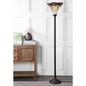 Dragonfly Tiffany-Style 71 in. Bronze/Red Torchiere Floor Lamp