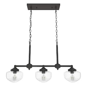 Saddle Creek 3-Light Noble Bronze Schoolhouse Chandelier with Clear Seeded Glass Shades