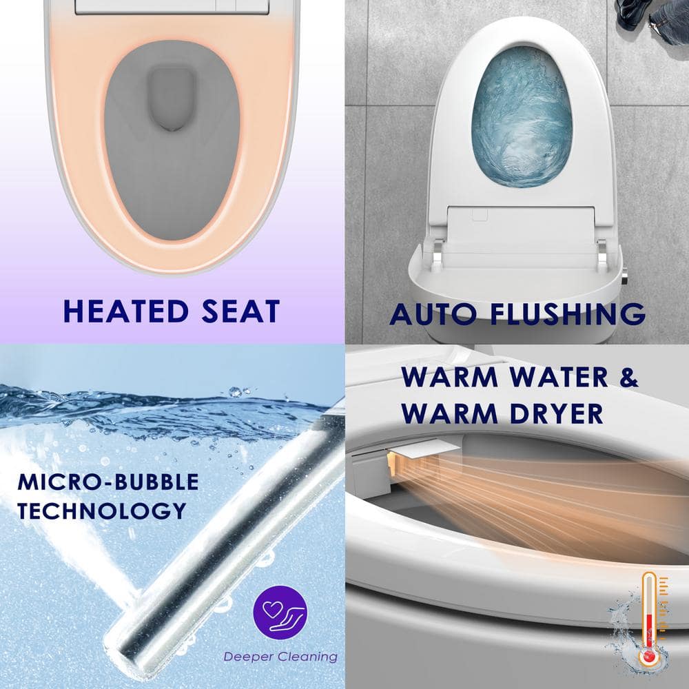 White Ceramic Tankless Elongated Smart Bidet Toilet with Heated Seat