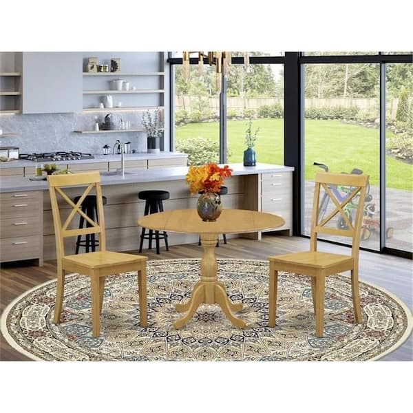 HOME IMPORTS EMPORIUM 3-Piece Natural Oak Finish Solid Wood Top-Dining Room Set with Dropleaf-Seats 4