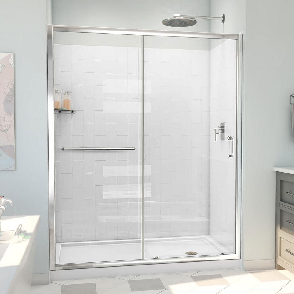 32 in. D x 60 in. W x 78-3/4 in. H Sliding Semi-Frameless Shower Door Base and White Wall Kit in Chrome and Clear Glass price history on PriceWatchPro