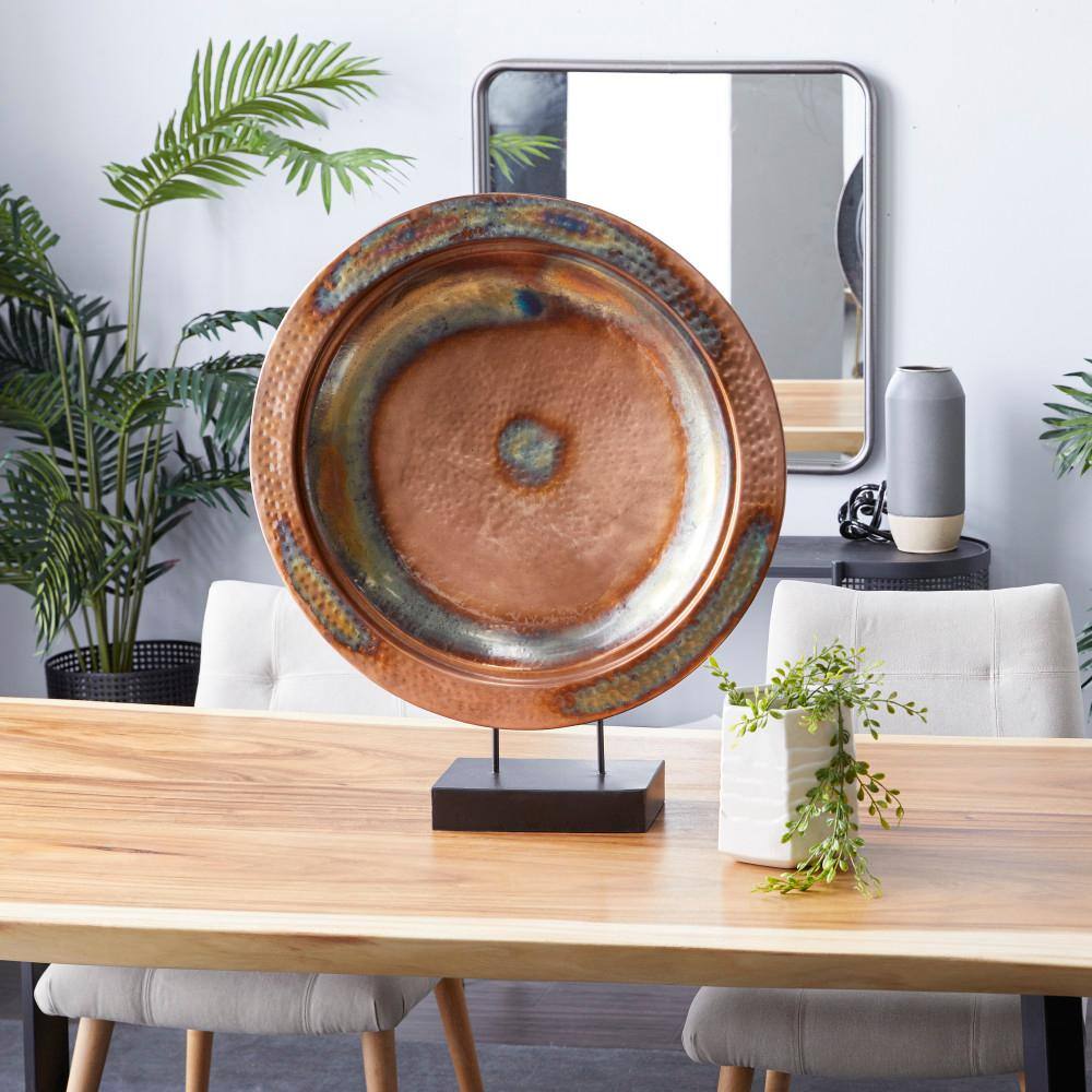 Copper Round Geometric Sculpture with Black Stand