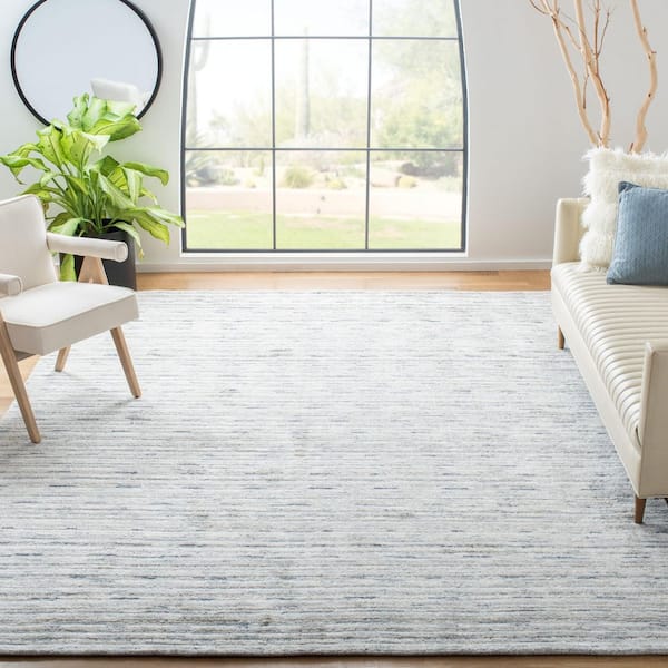Elements 9 ft. x 12 ft. Blue/Ivory Striped Marle Area Rug