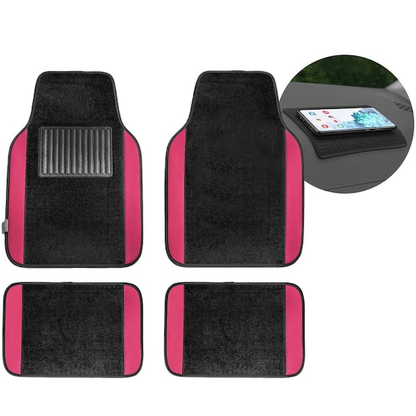 FH Group 4-Piece Pink Universal Carpet Floor Mat Liners with Colored Trim - Full Set