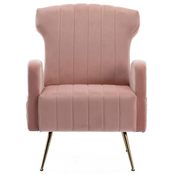 HOMEFUN Modern Upholstered Pink Velvet Wingback Accent Arm Chair with Metal Legs