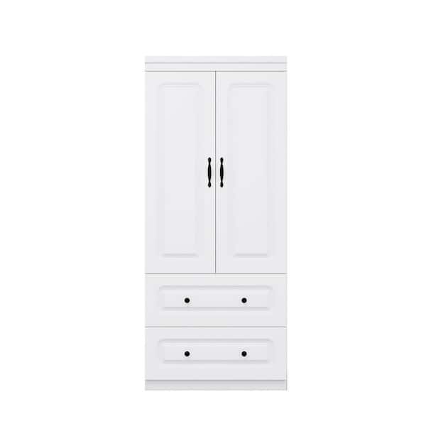 Keloyid White Wooden 70.87 in. H x 31 in. W x 20 in. D Bedroom Armoire Wardrobe Closet 2-Doors with 2-Drawers