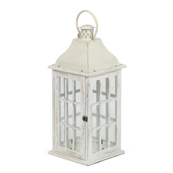 29.5 in. and 36 in. Backyard Expressions White Indoor/Outdoor Wooden  Lantern Set (2-Pack)