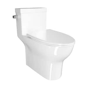 12 in. Rough-In 1-piece 1.28/1.1 GPF Single Flush Elongated Toilet in White Soft Close Seat Included