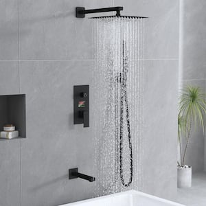 2-Handle 3-Spray Tub and Shower Faucet Handheld Shower Head Combo with Display Screen iin Black (Valve Included)