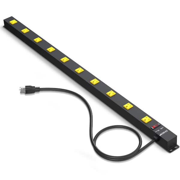 4 ft. Heavy Duty 10-Outlet Long Power Strip Surge Protector for Garage Workshop Workbench, Black