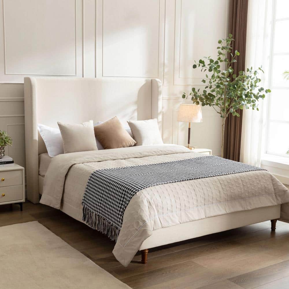Gdf Studio King Size Boucle Upholstered Bed Frame and Headboard Ivory