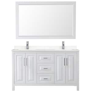 Daria 60 in. W x 22 in. D Double Vanity in White with Cultured Marble Vanity Top in Light-Vein Carrara w/ Basins& Mirror