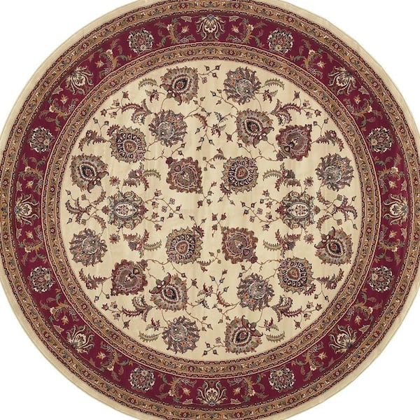 6 ft. Round Blue, Red Medallion Washable Area Rug