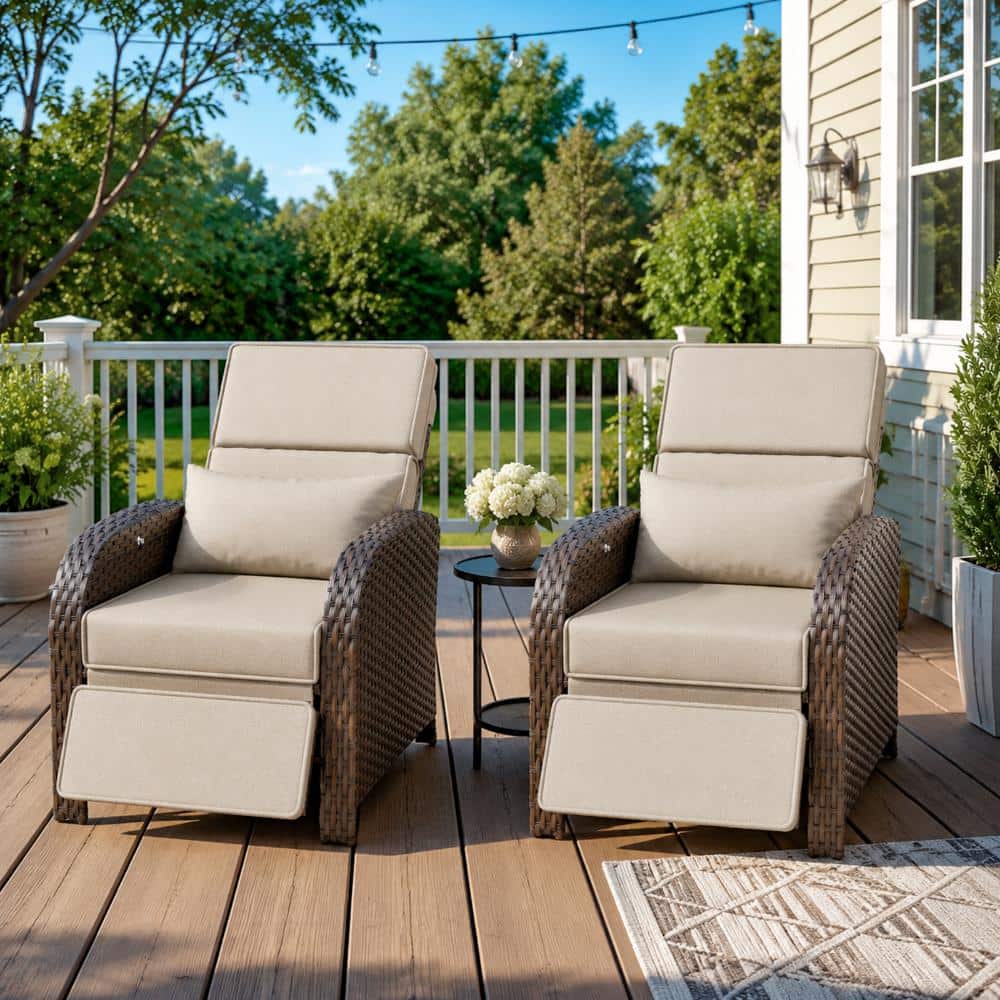 Outdoor 2-Piece Wicker Recliner Chair, Adjustable Backrest Reclining Lounge Patio Chair w/ Footrest & Armrest (beige) price history on PriceWatchPro