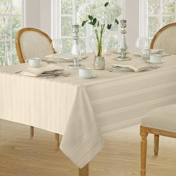 52 in. W x 52 in. L Ivory Denley Stripe Damask Fabric Tablecloth