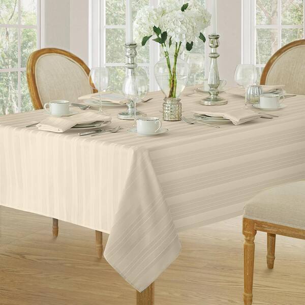 Denley Stripe Jacquard Tablecloth, Ivory - 52"W x 52"L Square