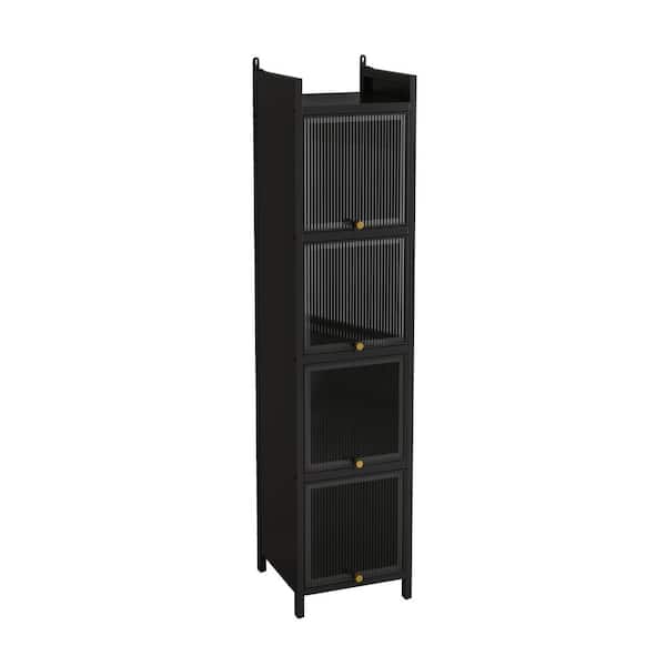 13.78 in. W x 14.17 in. D x 60.62 in. H Metal Black Linen Cabinet with Featuring 5-Tier Storage