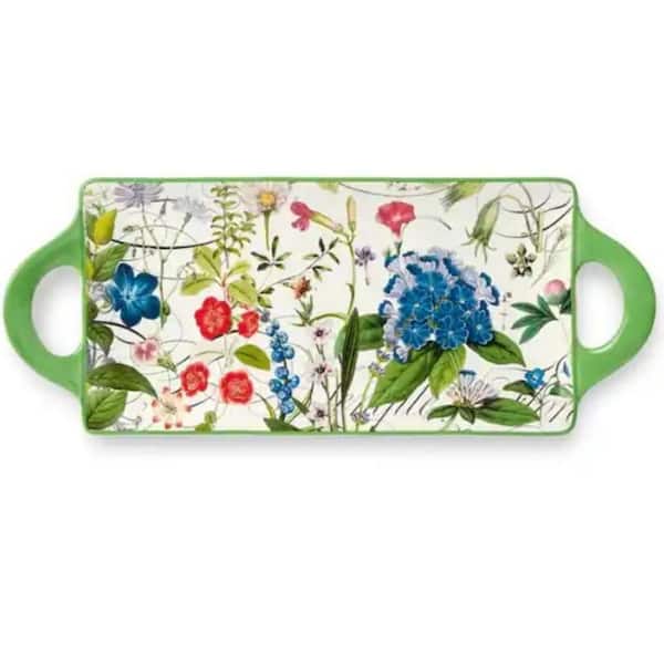 Certified International Multi-Colored Ceramic Greenhouse Rectangular Tray with Handles