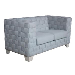 Saree 31 in. Light Teal Chenille and White Finish Solid Fabric 2-Seat loveseat