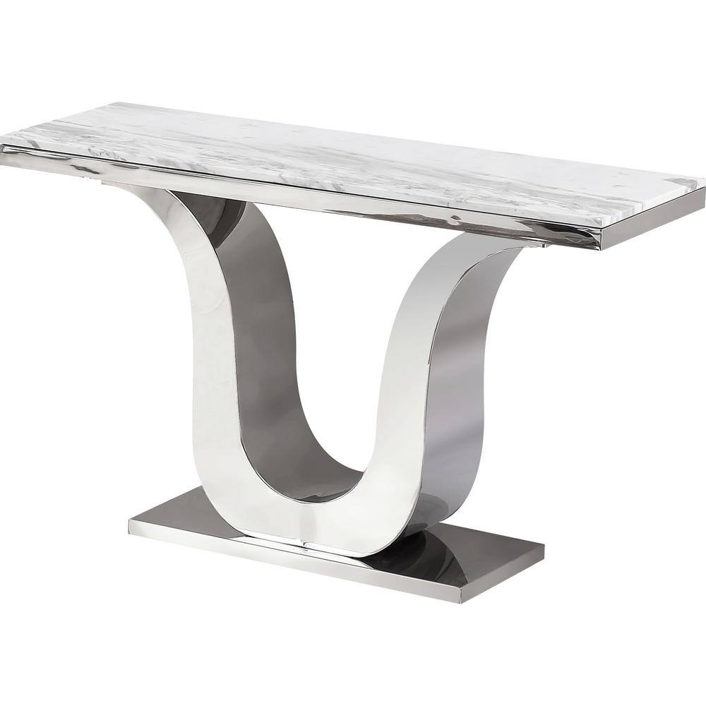 White Marble and Silver Stainless Steel 3-Piece Coffee Table Set