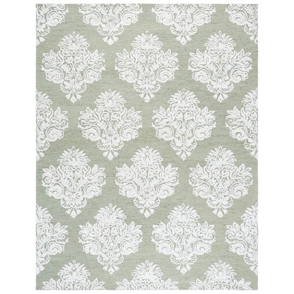 Glamour 8 ft. x 10 ft. Sage/Ivory Floral Diamond Area Rug