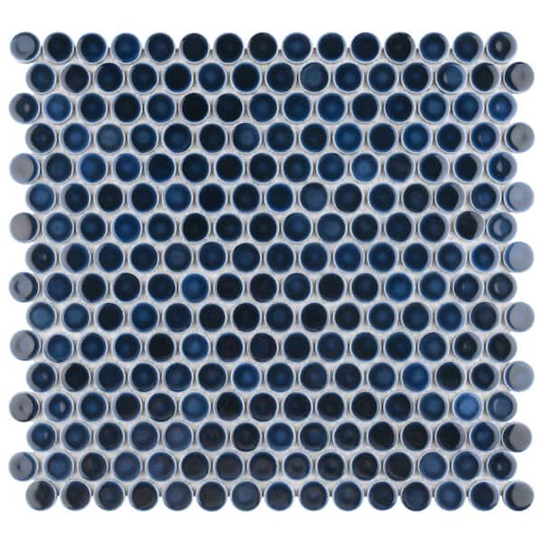 Merola Tile Hudson Penny Round Midnight 12 in. x 12-5/8 in. Porcelain Mosaic Tile (10.7 sq. ft./Case)