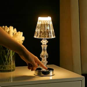Lillian 12.75 in. Clear/Chrome Bohemian Classic Acrylic Rechargeable Integrated LED Table Lamp