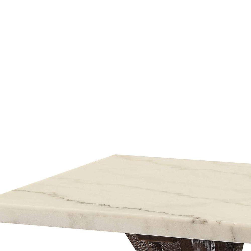 Romina Weathered Espresso Pine Wood & White Marble End Table