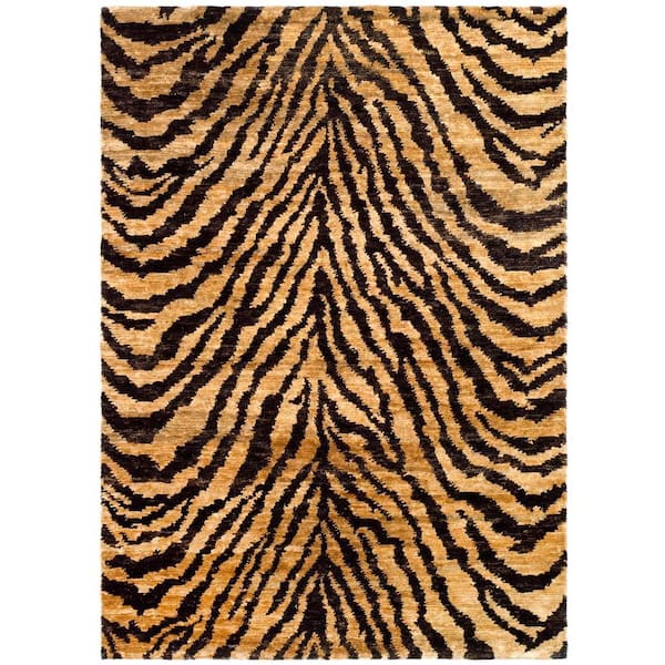 Bohemian 3 ft. x 5 ft. Natural/Black Animal Striped Area Rug