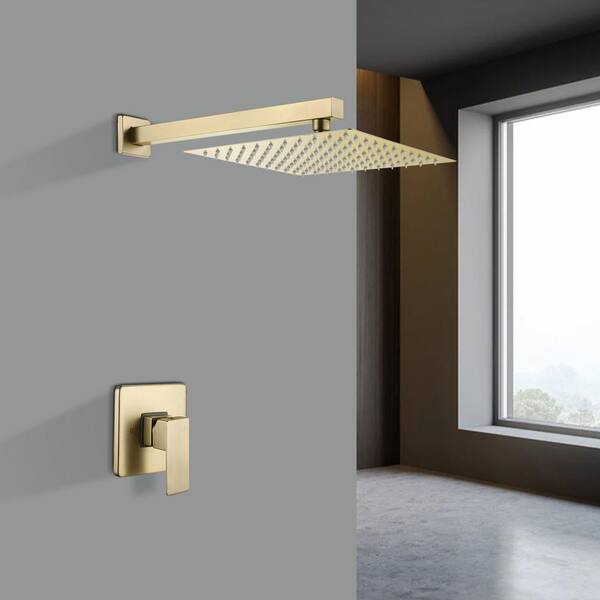 1-Spray Patterns with 1.5 GPM 10 in. Wall Mount Rain Fixed Shower Head in Brushed Gold