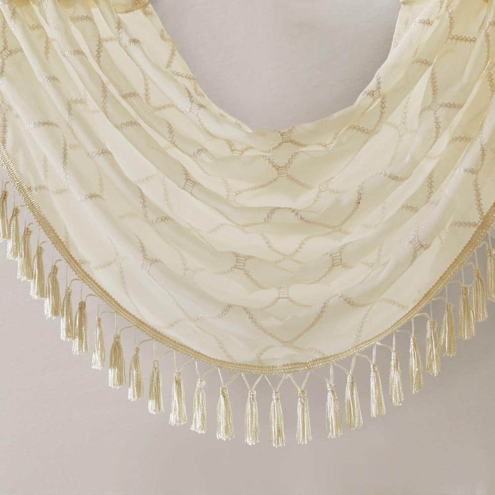 Ivory Sheer Embroidered Waterfall Valance with Tassels