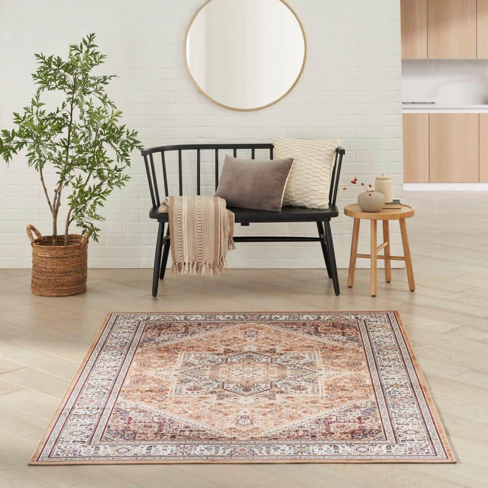 Gold and Beige Floral Flatweave 6' x 9' Area Rug