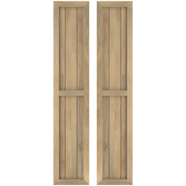 Ekena Millwork 10-1/2-in W x 67-in H Americraft 3 Board Exterior Real Wood Two Equal Panel Framed Board and Batten Shutters Unfinished