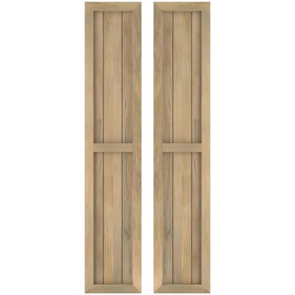Ekena Millwork 10-1/2-in W x 76-in H Americraft 3 Board Exterior Real Wood Two Equal Panel Framed Board and Batten Shutters Unfinished
