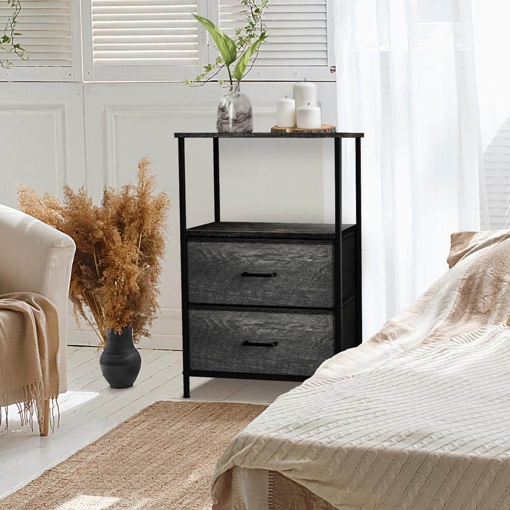 Multifunctional Fabric 2-Drawer Nightstand with Sturdy Steel Frame