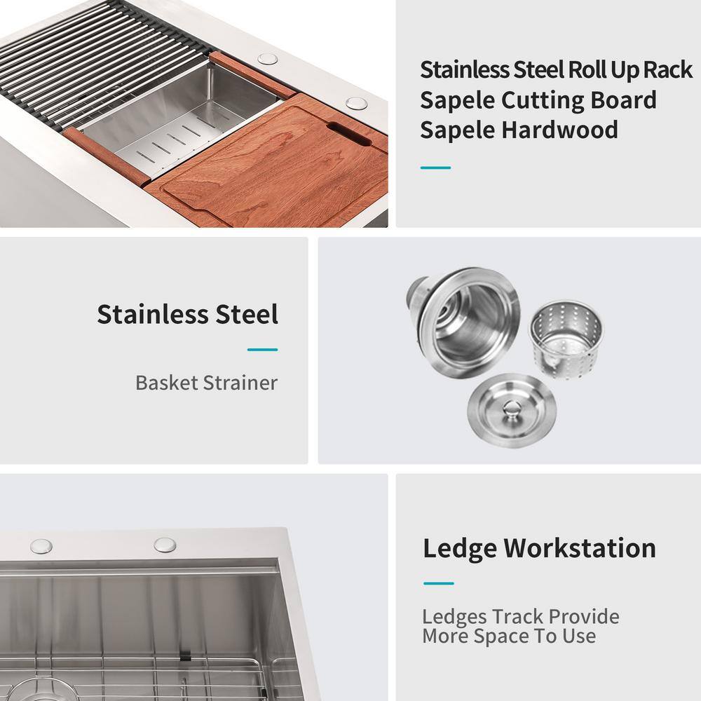 33'' Brushed Nickel Stainless Steel Farmhouse Kitchen Sink with Accessories