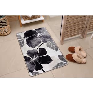 Black/Grey 2 ft. x 3 ft. Non-Skid Floral Area Rug