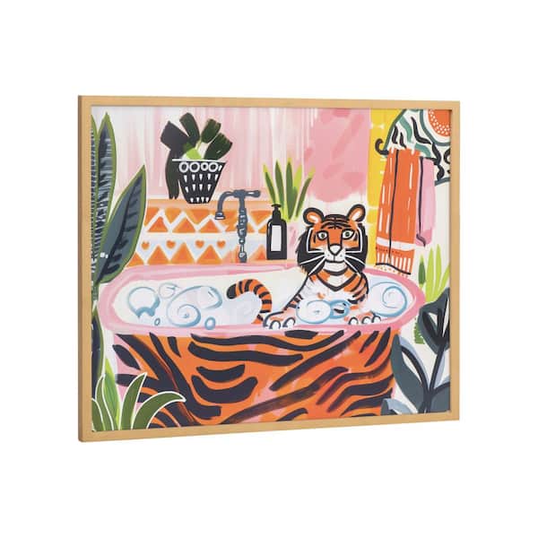 Kate and Laurel Gallery Bold Maximalist Tiger in Bubble Bath by The Creative Bunch Studio Gold Framed Art Print 20 in. x 16 in.
