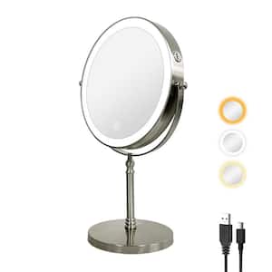 8 in. 3 Color Lighted 1X/10X Makeup Mirror, Cosmetic Mirror with Touch Control & 360°Rotation & Type-C Charging Port