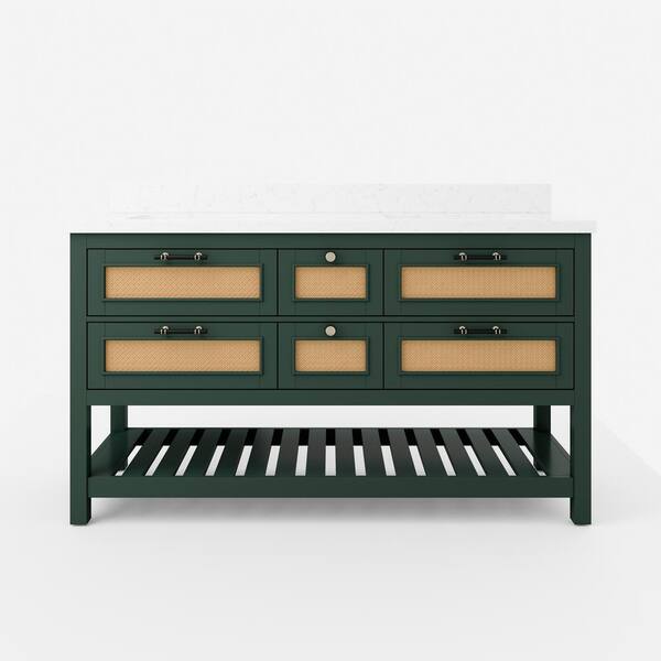 SCOTT LIVING Thurston 60 in. W x 20 in. D x 34.5 in. H Bathroom Vanity in Green w/ Quartz Vanity Top in White w/ White Basin
