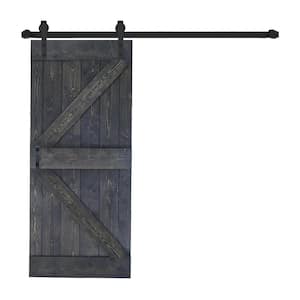 K Style 36 in. x 84 in. Carbon Gray Finished Soild Wood Sliding Barn Door with Hardware Kit - Assembly Needed