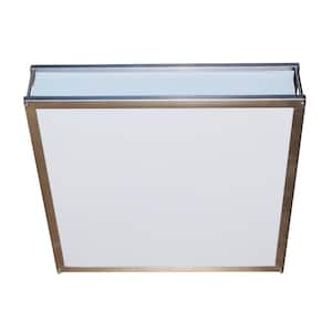 2-Light Fluorescent Brushed Nickel Flush Mount Ceiling Light Fixture with Square Acrylic Shade