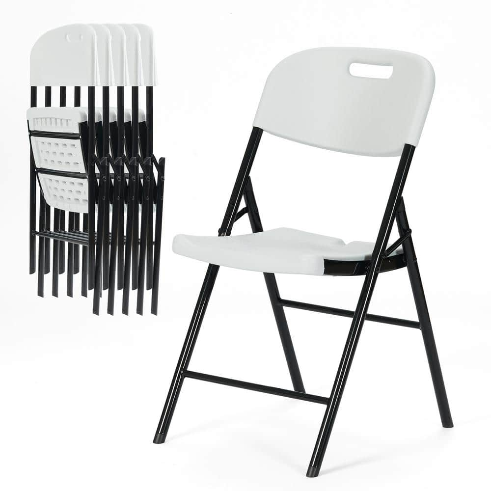 Jinseed Durable Sturdy Plastic Folding Chair 650lb Capacity for Event Office Wedding Party Picnic Kitchen Dining,White,Set of 6