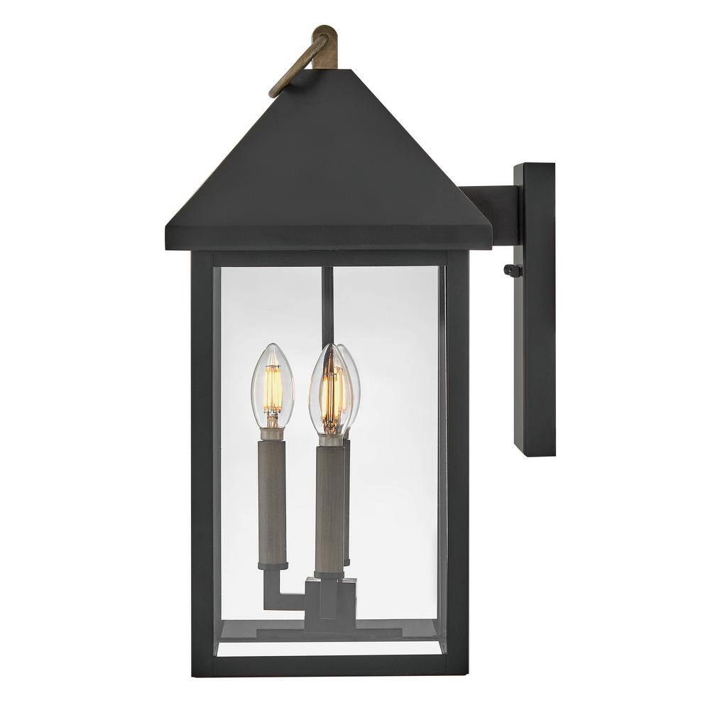Elegant Black Lantern Outdoor Wall Light with Clear Glass Panels