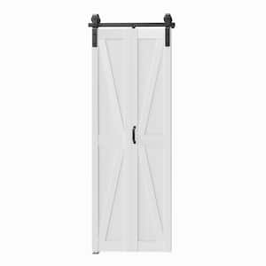 30 in. x 84 in. White, Finished, MDF, K Shaped, Bi-Fold Style Sliding Barn Door with Hardware Kit