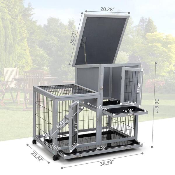 Detachable Rabbit Hutch with Removable Tray and Rolling