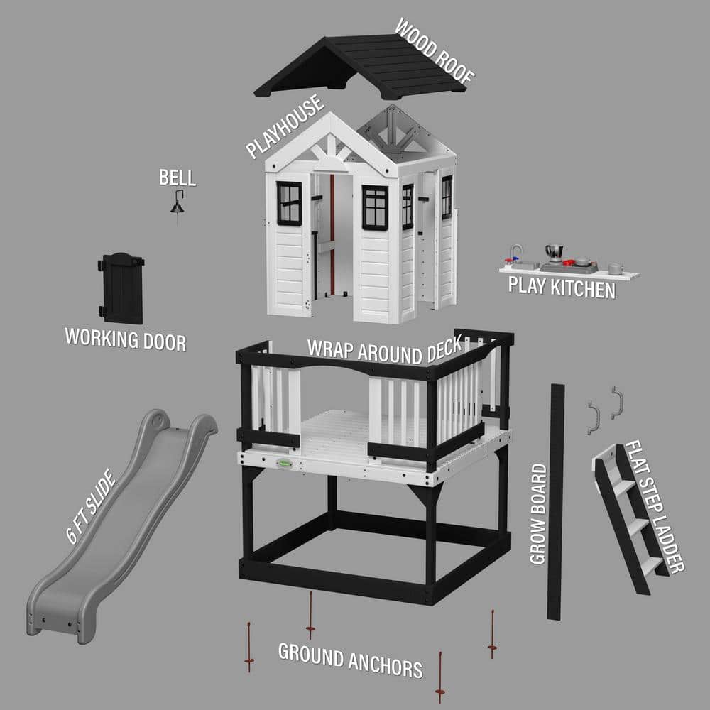 Sweetwater Heights White and Black Elevated Playhouse with Slide