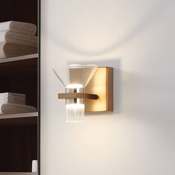 Blake 5-inch 2-light Champagne Gold and Polished Nickel 5CCT LED Vanity Light with Clear and Clear Ribbed Glass