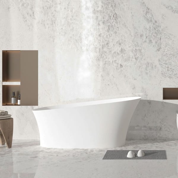 66.83 in. x 29.4 in. Solid Surface Freestanding Flatbottom Soaking Bathtub with Overflow in Matte White